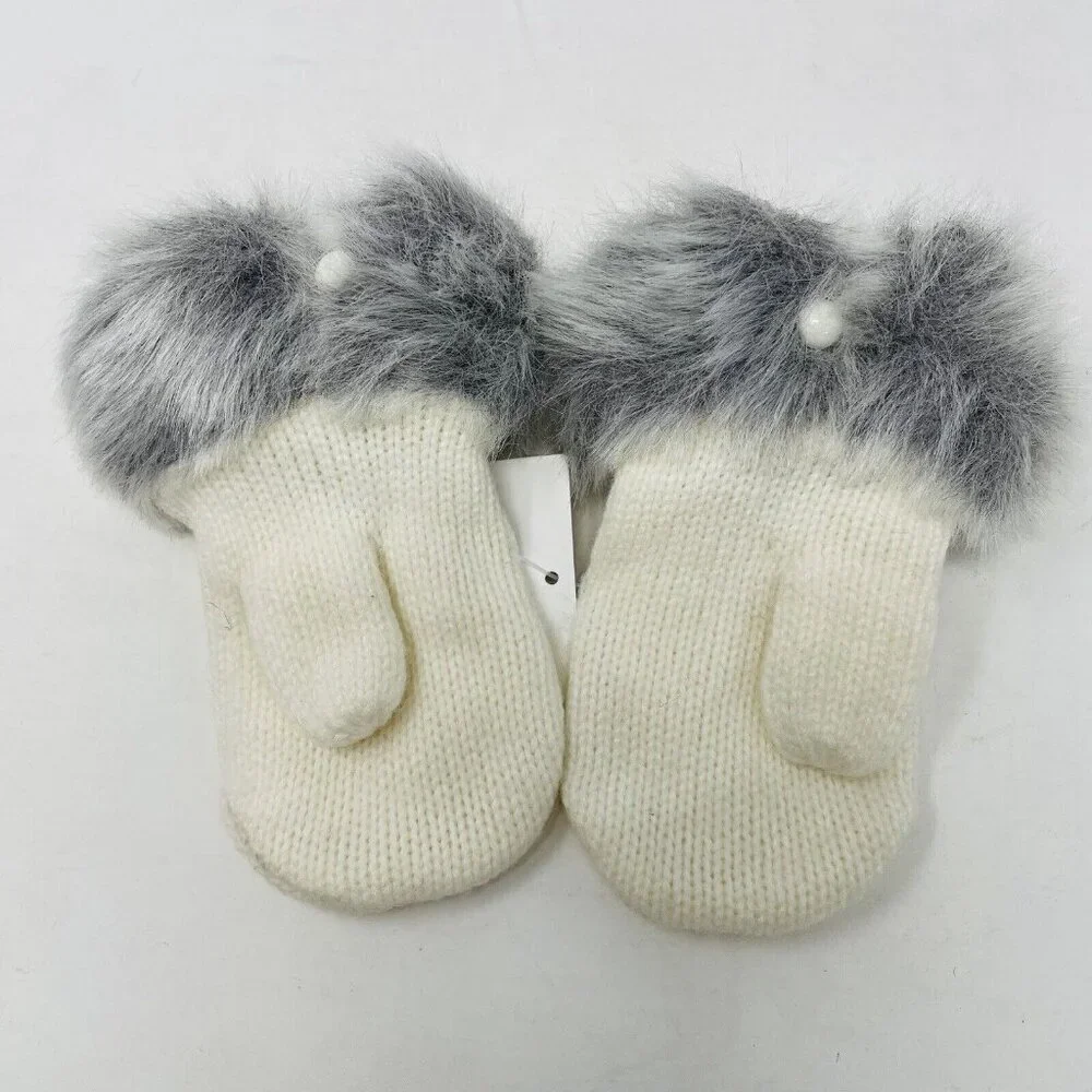Janie and Jack Baby Girls Size 6-12 Months Faux Fur Trim Mittens in Ivory $24